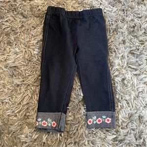 Girls size 12 months pants denim look floral print on ankle cuffs